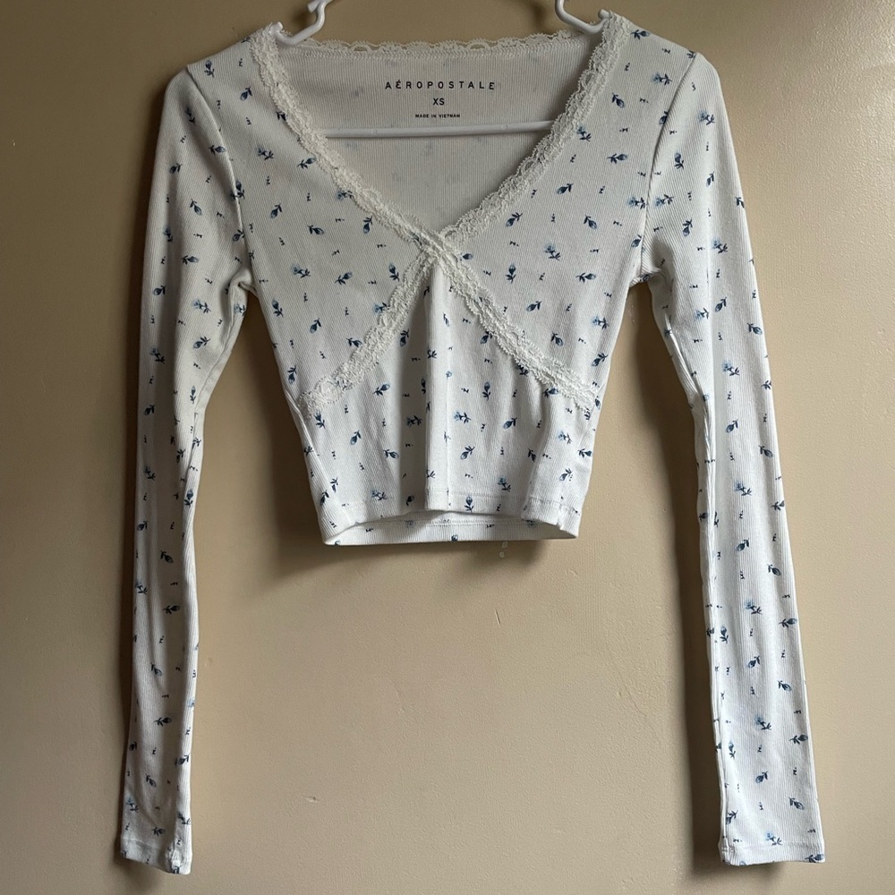 Y2K Aeropostale babydoll cropped lace trim top size XS Twilight